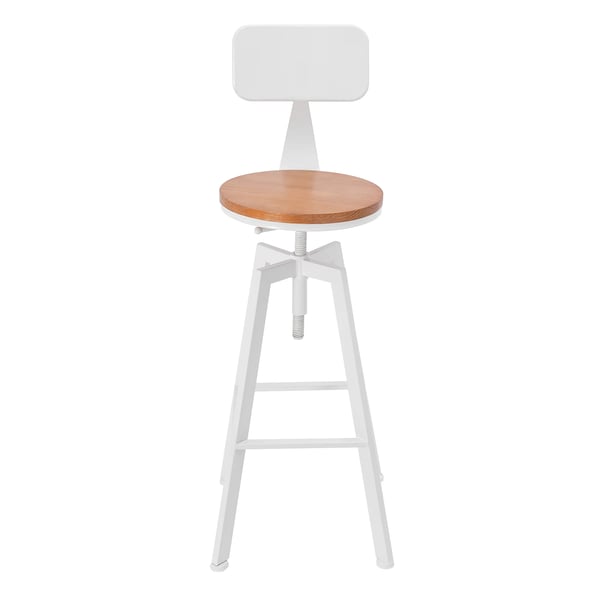 Barstole 2-pak - Højdejusterbare med ryglæn - Sæde Ø30 cm - Højde 63–83 cm - Fod 33×33 cm - Råhvid