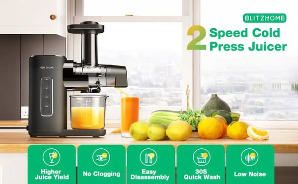 BH-JC01 - Koldpresser Slowjuicer - 2 Hastigheder - Støjsvag Motor - Kapacitet 500–1000 ml - Under 200 W - Til Frugt & Grønt