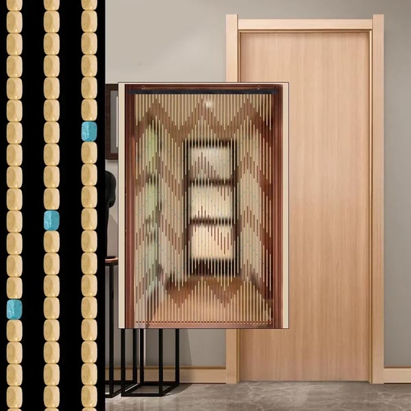 Perlegardin - Dørforhæng i træ - 90 x 220 cm - Halvgennemsigtig - Loftmontering - 1 panel - Åbnes fra begge sider - Brun