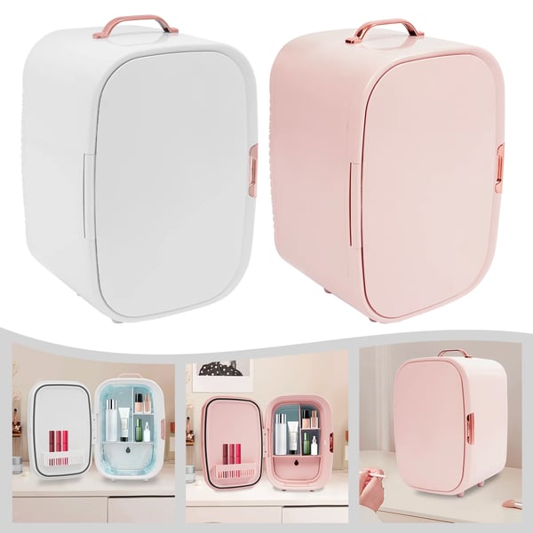 12 L mini makeup-køleskab, kosmetik-køler med køle- og varmefunktion, til hjem og bil, elfenbensfarvet