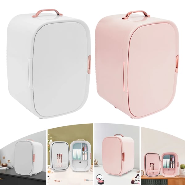 12 L mini makeup-køleskab, kosmetik-køler med køle- og varmefunktion, til hjem og bil, elfenbensfarvet