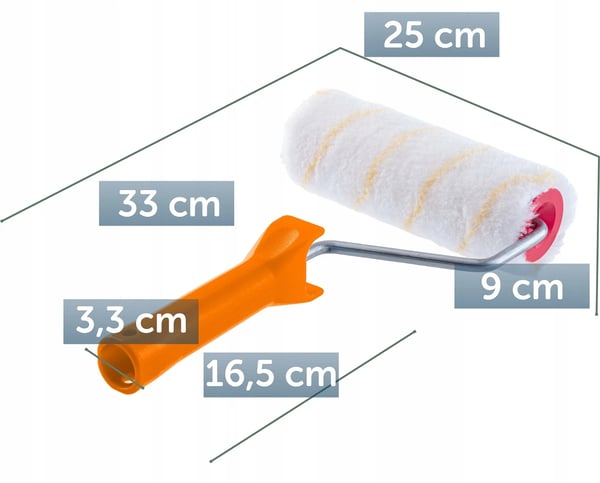 Malerrulle - Rulle med Håndtag - 25 cm Bredde - Til Væg og Loft