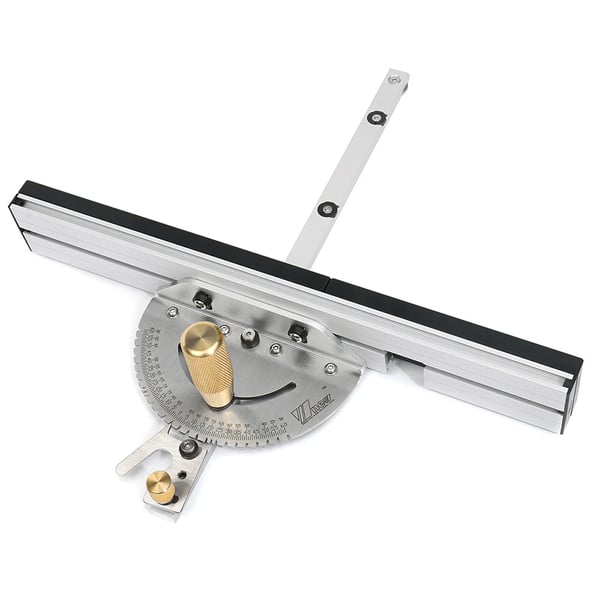 Jiiriohjain pöytäsahaan/jyrsintäpöytään - Päivitetty malli - 450×178 mm - Sopii 30 mm T-uraan - M6-ruuvi - Messinkikahva - Alumiini + muovi