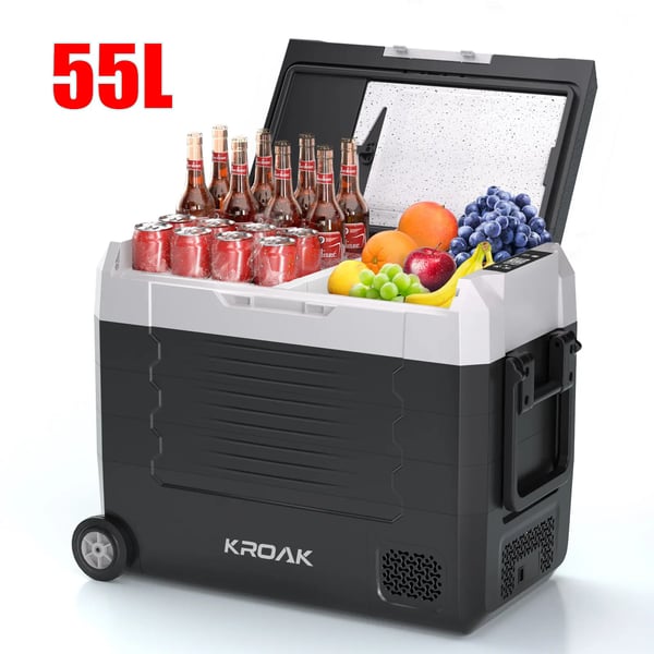 Bil-kylskåp/kylbox med frys - 55L Standard - 12V/24V - Portabel för camping/husbil - Utan appstyrning - Silver Bil-kylskåp/kylbox med frys - 55L Standard - 12V/24V - Portabel för camping/husbil - Utan appstyrning - Silver