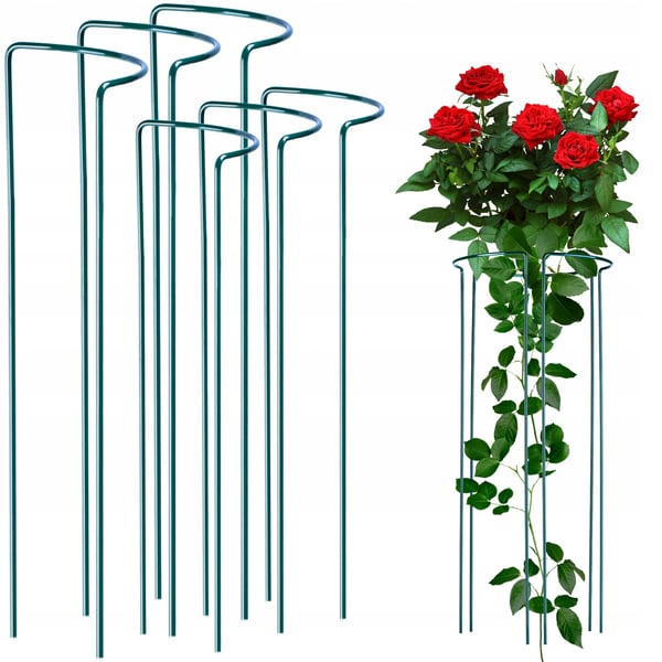 Plante- og blomsterstøtte - Ringstøtter i metal - Sæt 6 stk - Højde 3×90 cm + 3×115 cm - Robust - Stor model - Grøn