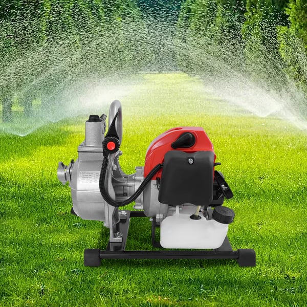 Benzin vandpumpe - Havepumpe - 43 cm³ - 1250 W - 8500 o/min - Luftkølet 2-takt - Enkeltcylinder - 2 m sugeslange - Rød