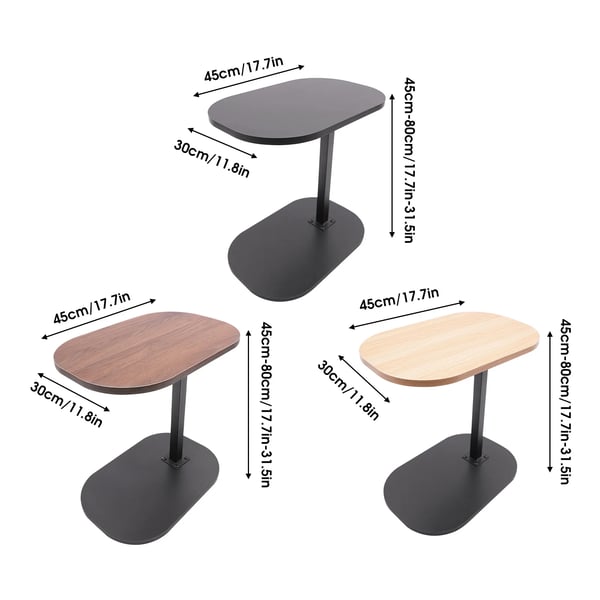 Justerbart C-formet sidebord, højde 17,7–31,5 tommer, 360° roterende bordplade, til seng/sofa, blå
