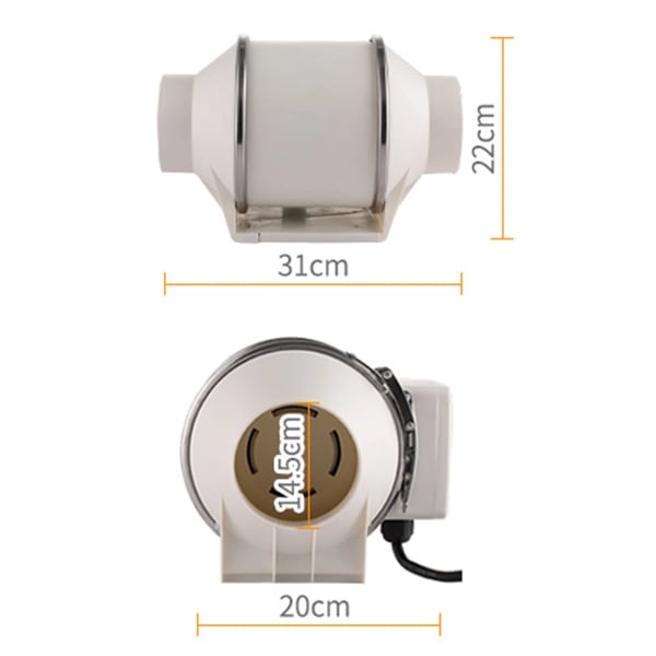 HF-150 kanalventilator, støjsvag 220V rør-/udsugningsventilator 2600 o/min, køkken/bad/toilet, grøn