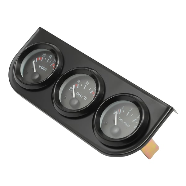 Bil Trippelmåler - 3-i-1 Målersæt - 52 mm - 12V Universal - Voltmeter 8–16V - Olietemperatur 50–150°C - Olietryk 0–7 kg - Sort