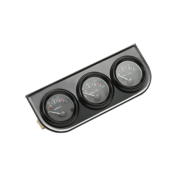 Bil Trippelmåler - 3-i-1 Målersæt - 52 mm - 12V Universal - Voltmeter 8–16V - Olietemperatur 50–150°C - Olietryk 0–7 kg - Sort