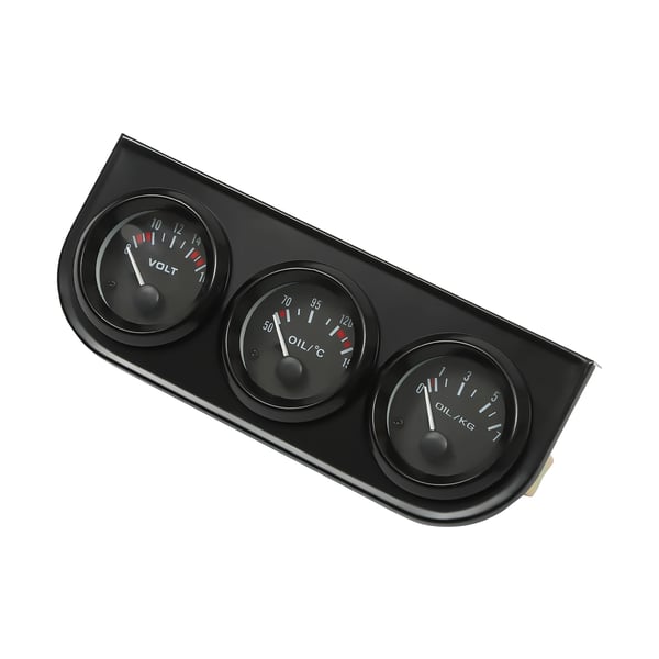 Bil Trippelmåler - 3-i-1 Målersæt - 52 mm - 12V Universal - Voltmeter 8–16V - Olietemperatur 50–150°C - Olietryk 0–7 kg - Sort