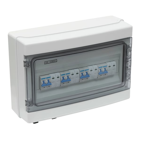 Solcelle PV DC samleboks - 4 ind/4 ud isolatorafbryder - DC 1000V - IP65 vandtæt - 8 stik - Overspændingsbeskyttelse - 15A/25A - Vægmontering - Hvid
