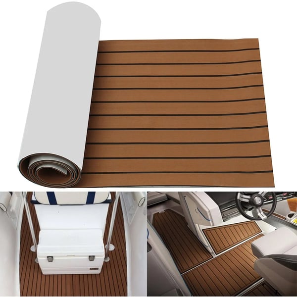 EVA veneen kansimatto - Teak-look/keinoteakki - 2400×600×6 mm - Itsekiinnittyvä - Luistamaton - Merikäyttö - Beige