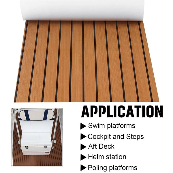 EVA veneen kansimatto - Teak-look/keinoteakki - 2400×600×6 mm - Itsekiinnittyvä - Luistamaton - Merikäyttö - Beige