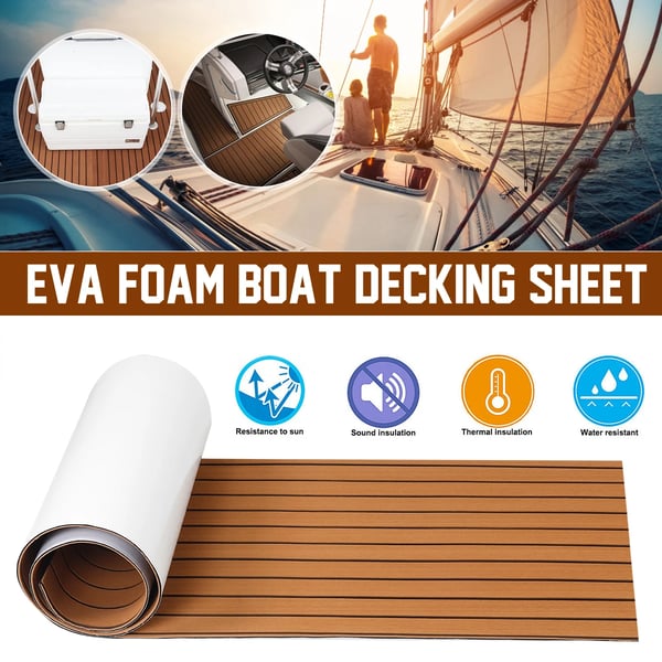 EVA veneen kansimatto - Teak-look/keinoteakki - 2400×600×6 mm - Itsekiinnittyvä - Luistamaton - Merikäyttö - Beige
