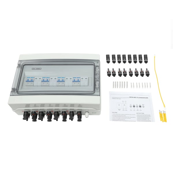 PV DC kombineringsboks til solpaneler - 4 ind/4 ud - 1000 V DC - 4 strenge - Vandtæt - ABS+PC+gummi - Hvid