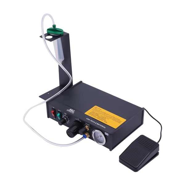 Pneumatisk lim- og loddepastadispenser - 982 - 20 W - EU-stik - Manuel/semiautomatisk - Min 0,01 ml - Timer 0,1–9,9 s - Sort