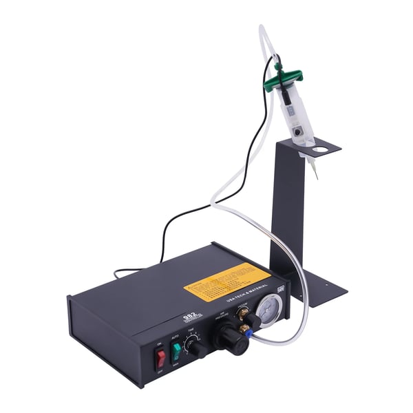 Pneumatisk lim- og loddepastadispenser - 982 - 20 W - EU-stik - Manuel/semiautomatisk - Min 0,01 ml - Timer 0,1–9,9 s - Sort