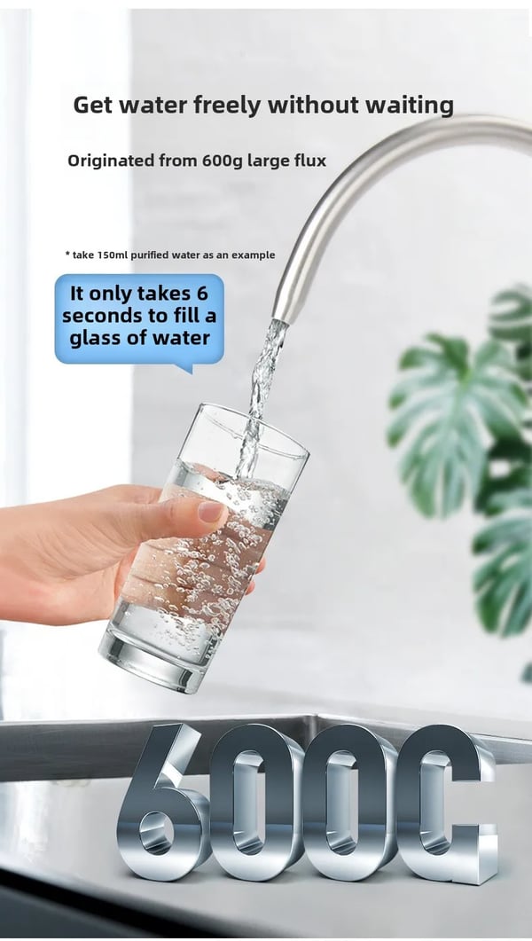 Vandrenser til køkken - RO omvendt osmose 600G - Flow 1,58 L/min - 2:1 afløbsforhold - Sænker TDS - Hane medfølger - CE-certificeret - Hvid