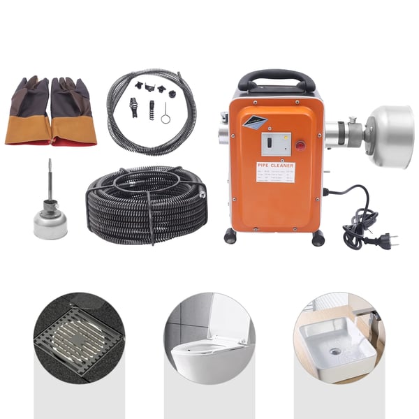 Elektrisk afløbsrenser 750 W, 20–110 mm rør, kloakspiral/sewer snake, farve Multi