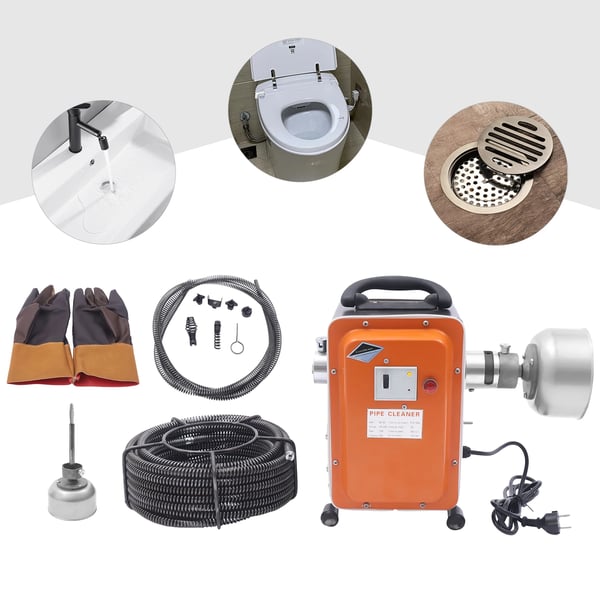 Elektrisk afløbsrenser 750 W, 20–110 mm rør, kloakspiral/sewer snake, farve Multi