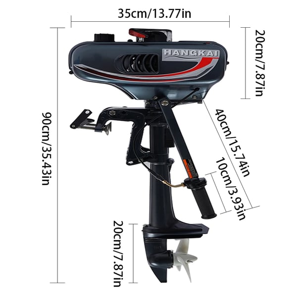 Bådmotor Påhængsmotor - 2-takt 3,5 hk (2,5 kW) - Kort ben 40 cm - CDI-tænding - Håndstart - Indbygget 1,3 l tank - 10 km/t