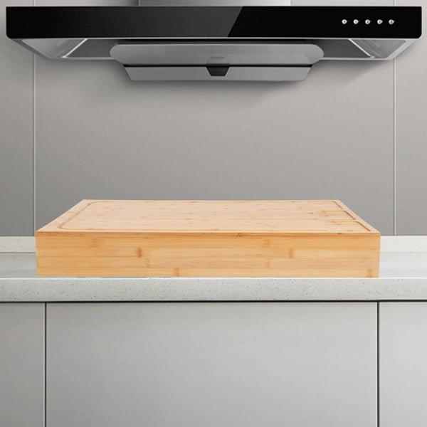 Skærebræt og kogepladeafdækning - Bambus - 75×54×10 cm - Rektangulær - 2‑i‑1 - Poleret og oliebehandlet - Pinkish Grey