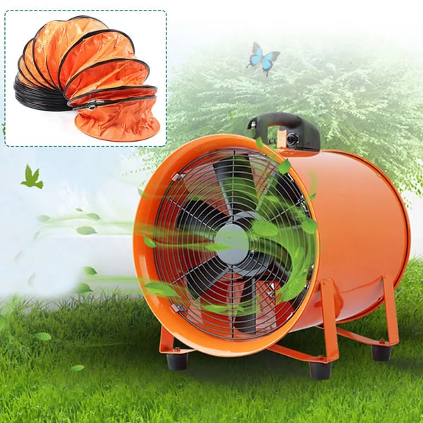 Aksialventilator, cylindrisk rørblæser til sprøjtekabine, 9,8'' med 10 m PVC-slange, orange