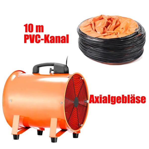 Aksialventilator, cylindrisk rørblæser til sprøjtekabine, 9,8'' med 10 m PVC-slange, orange