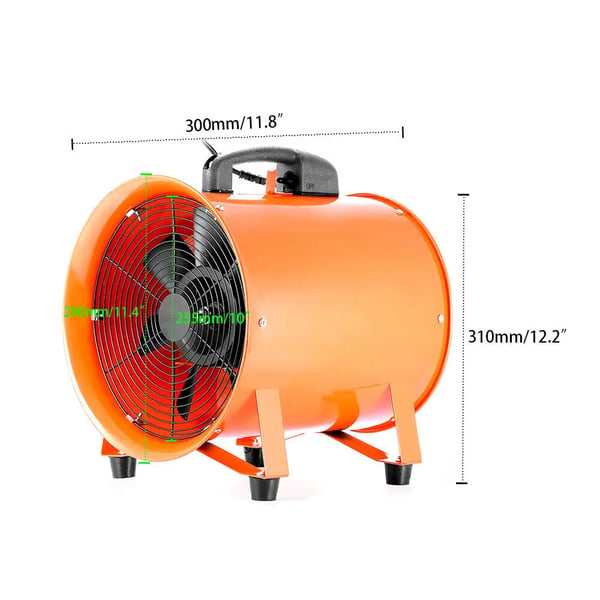 Aksialventilator, cylindrisk rørblæser til sprøjtekabine, 9,8'' med 10 m PVC-slange, orange