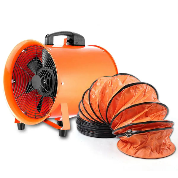 Aksialventilator, cylindrisk rørblæser til sprøjtekabine, 9,8'' med 10 m PVC-slange, orange