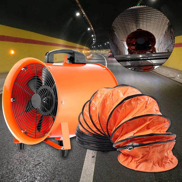 Aksialventilator, cylindrisk rørblæser til sprøjtekabine, 9,8'' med 10 m PVC-slange, orange