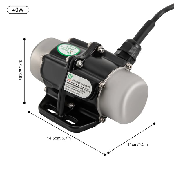 Vibrationsmotor - 40W 220V - 3000 o/min, 50Hz, IP65, 0,75 mm² kabel, Kobbervikling, Til mørtelsprøjter & små vibrationssigter - Sort