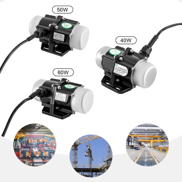 Vibrationsmotor - 40W 220V - 3000 o/min, 50Hz, IP65, 0,75 mm² kabel, Kobbervikling, Til mørtelsprøjter & små vibrationssigter - Sort