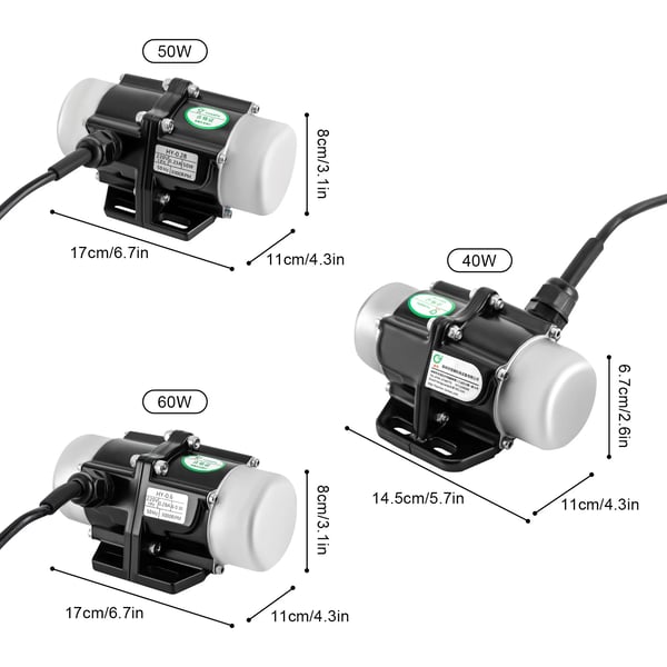 Vibrationsmotor - 40W 220V - 3000 o/min, 50Hz, IP65, 0,75 mm² kabel, Kobbervikling, Til mørtelsprøjter & små vibrationssigter - Sort