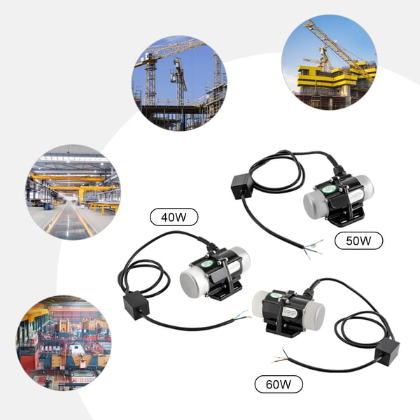 Vibrationsmotor - 40W 220V - 3000 o/min, 50Hz, IP65, 0,75 mm² kabel, Kobbervikling, Til mørtelsprøjter & små vibrationssigter - Sort