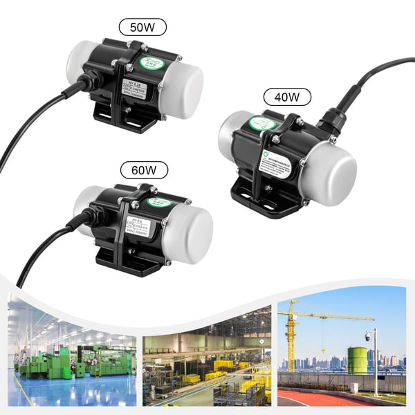 Vibrationsmotor - 40W 220V - 3000 o/min, 50Hz, IP65, 0,75 mm² kabel, Kobbervikling, Til mørtelsprøjter & små vibrationssigter - Sort