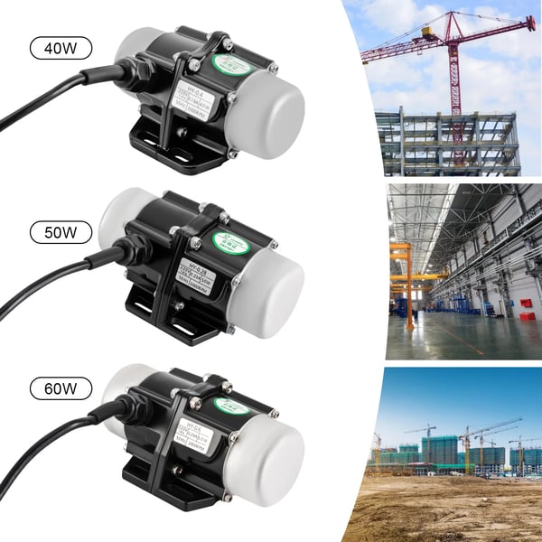 Vibrationsmotor - 40W 220V - 3000 o/min, 50Hz, IP65, 0,75 mm² kabel, Kobbervikling, Til mørtelsprøjter & små vibrationssigter - Sort