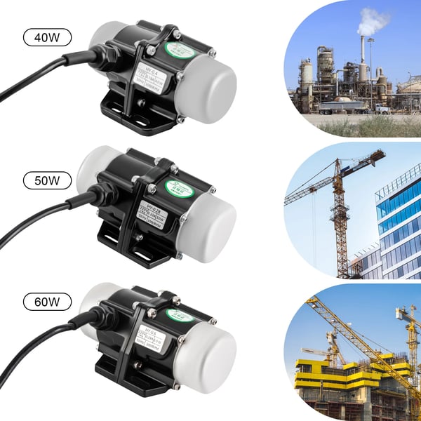 Vibrationsmotor - 40W 220V - 3000 o/min, 50Hz, IP65, 0,75 mm² kabel, Kobbervikling, Til mørtelsprøjter & små vibrationssigter - Sort