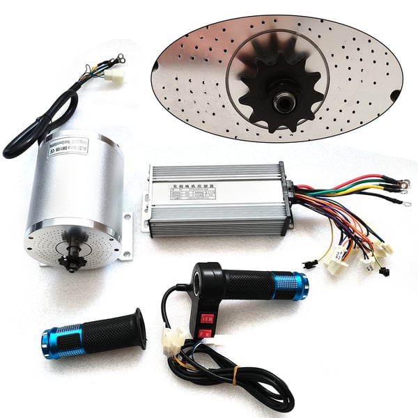 BLDC-motorsæt 60V 2000W, børsteløs DC-motor 4300 o/min, 3-trins controller & universalt gashåndtag, DIY-konvertering, sølv