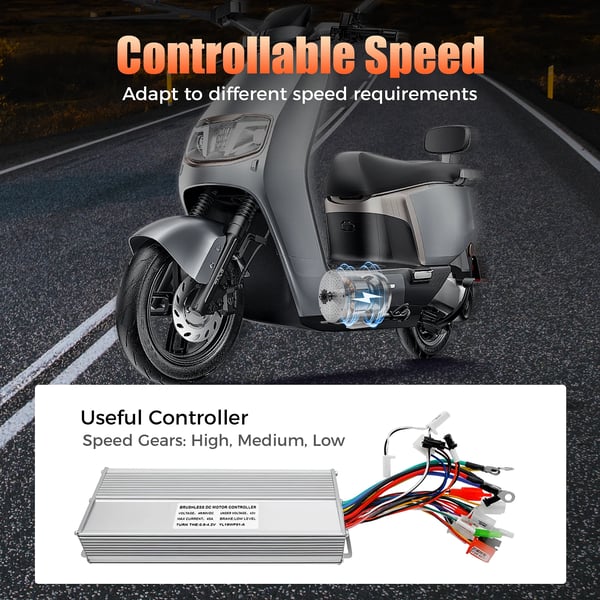 BLDC-motorsæt 60V 2000W, børsteløs DC-motor 4300 o/min, 3-trins controller & universalt gashåndtag, DIY-konvertering, sølv