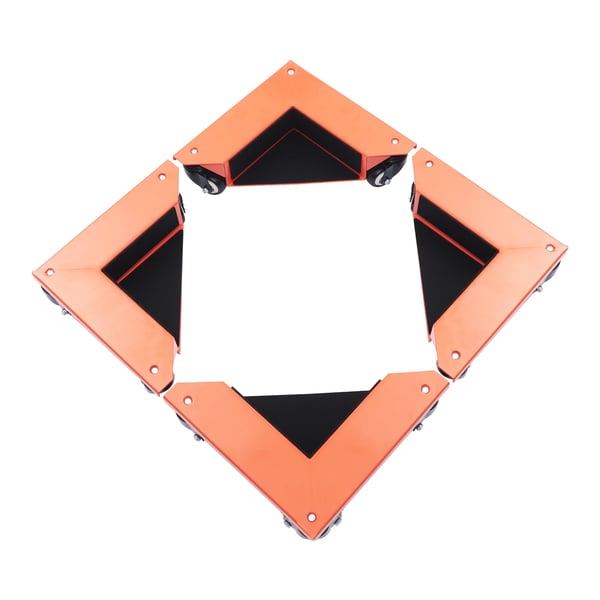 Möbelrullar - Hörn-dolly 4-pack - Högkolstålram - PU-hjul - Max 650 kg last - Orange