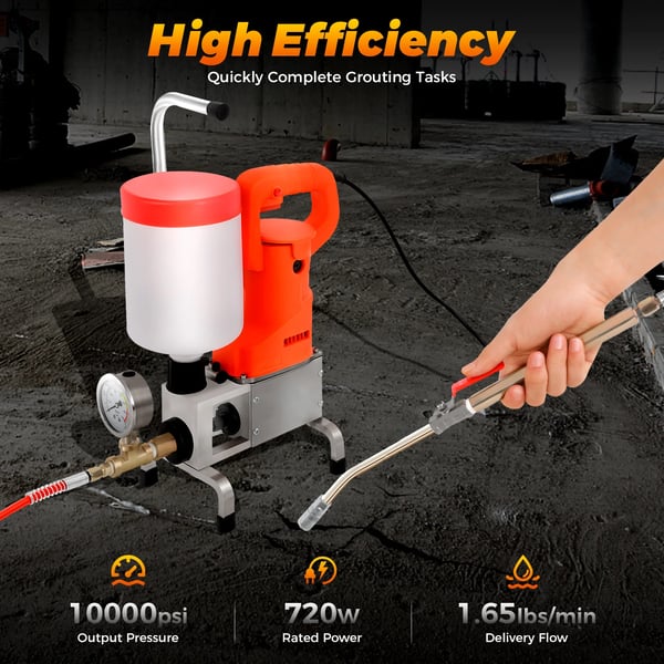 Elektrisk epoxy injektionsmaskine - Beton-/fugeinjektionspumpe til revnereparation - 720 W - 10000 psi - 220 V 50 Hz - Mørkegrå