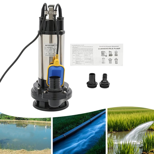 Nedsænkbar spildevandspumpe, 2 hk 220V EU-stik, 36000 l/t, rustfrit stål, flydekontakt, til sump/industri