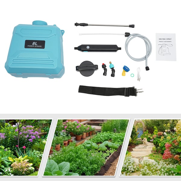 Trädgårdsspruta - Tryckspruta - 8 L Kapacitet - Teleskoplans 66 cm - Lätt 1,05 kg - Plast & Koppar - Drifttid 1,5–2 h - Blå