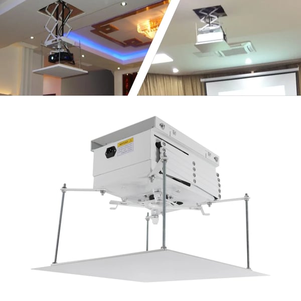 Projektorbeslag - Loftbeslag med elektrisk lift - Sammenklappeligt - Fjernbetjening - Maks 10 kg - Hvid