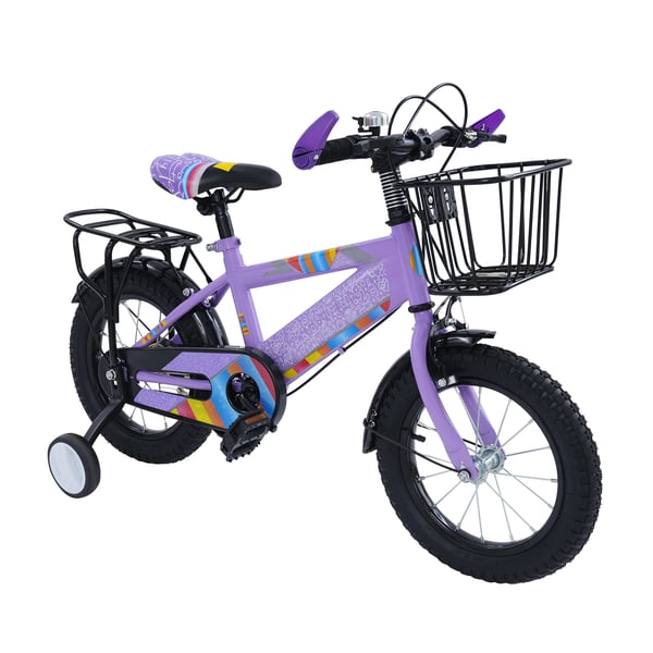 Barncykel - 35 cm hjul - Stödhjul - Justerbar sadel - Korg och baksäte - Max 50 kg - För 3–6 år - Ram i stål - Lila