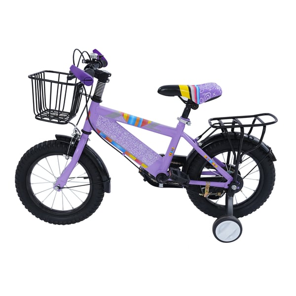 Børnecykel - 35 cm hjul - Støttehjul - Justerbart sæde - Kurv og bagsæde - Max 50 kg - Til 3–6 år - Stålramme - Lilla