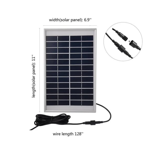 Solcelle Fontænepumpe - Vandpumpe Sæt - Effekt 5 W - Flow 250 L/t - Max Højde 60 cm - Fire Dyser - Metal