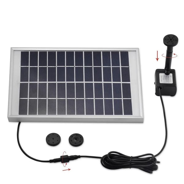 Solcelle Fontænepumpe - Vandpumpe Sæt - Effekt 5 W - Flow 250 L/t - Max Højde 60 cm - Fire Dyser - Metal
